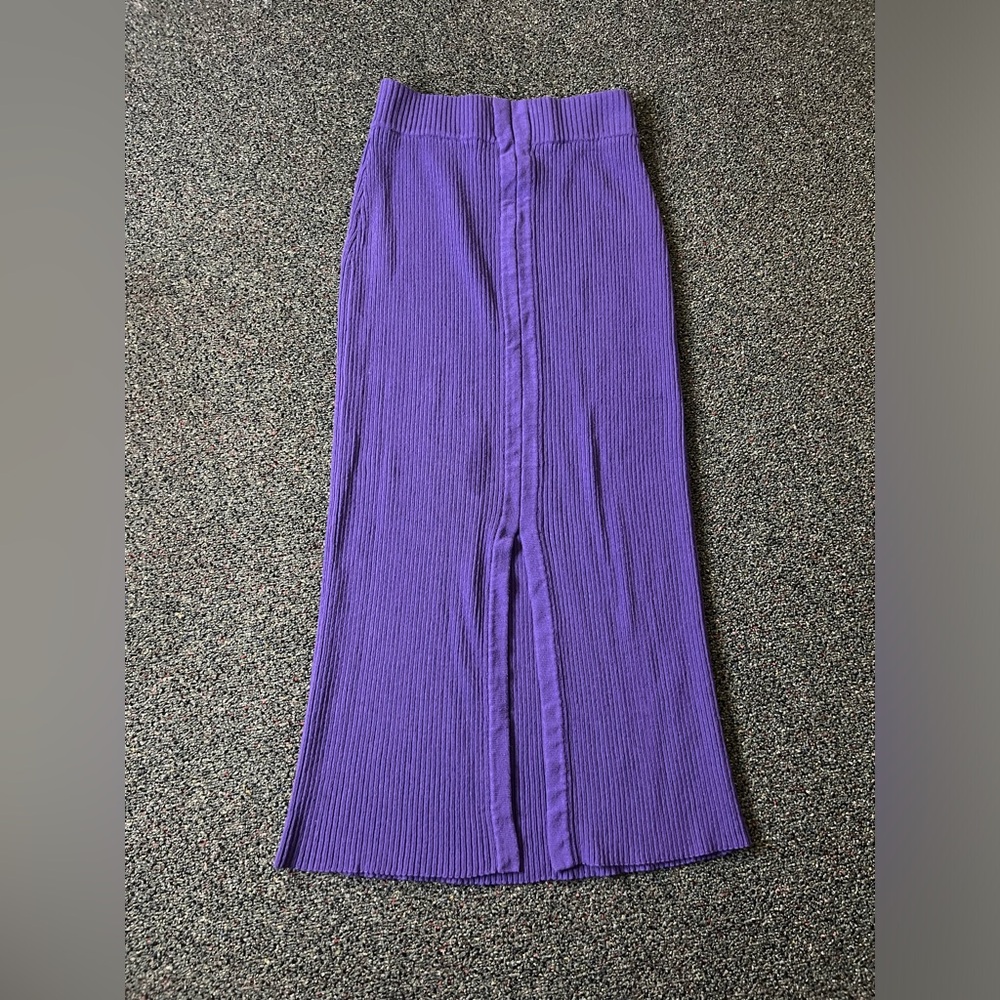 Yoox Ribbed Bodycon High-Waist Purple Front Slit Midi Modest Sweater Skirt Sz S View 6